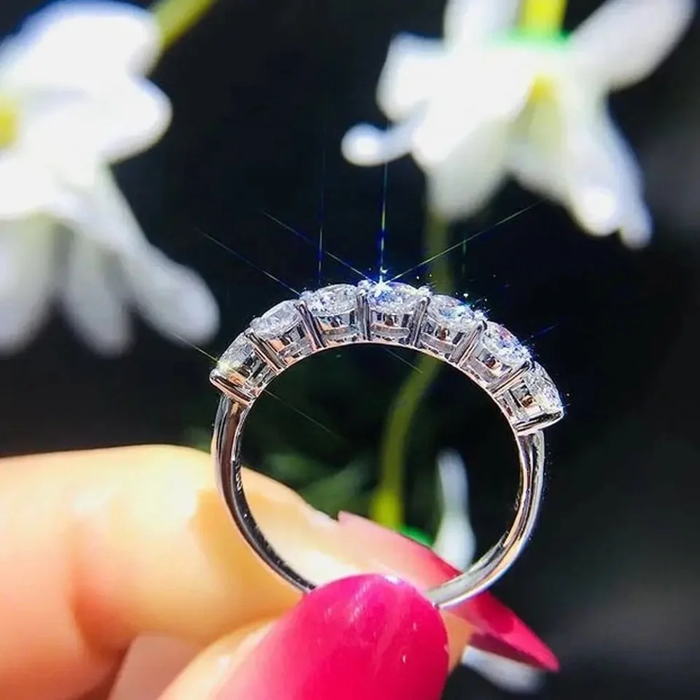 VVS1 Round Lab Dia Prong Half Eternity 925 Silver Wedding Band Ring